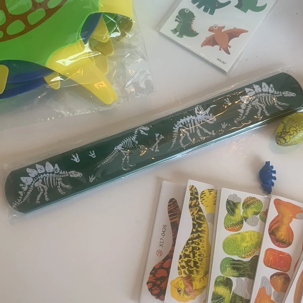 Dinosaur Party Supplies Set Masks Snap Bracelets Stamps Key Chains Tattoos Boxes
